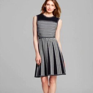 Tory Burch Monique black and cream knit pleated sleeveless fit-and-flare dress